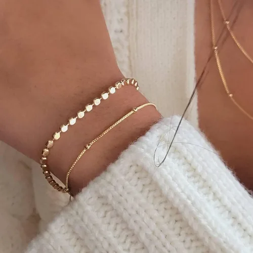 Vista 3 de MIDEEO - Pulseras chapadas en oro para mujer, juego de delgadas pulseras de cadena para combinar, de espiga, trenzada, de circonita cúbica