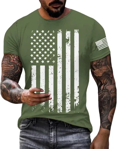 Vista 4 de Camisetas patrióticas para hombre del 4 de julio para el 4 de julio, camiseta patriótica de manga corta con cuello redondo y bandera estadounidense