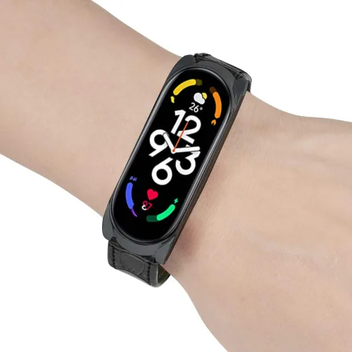 Vista 4 de Correa deportiva compatible con Xiaomi Mi Band 7, correa de reloj de cuero KangPlus suave de repuesto, correa deportiva ajustable y cómoda