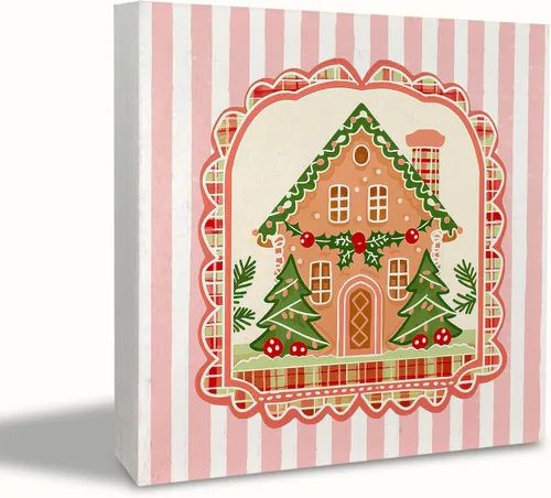 Vista 8 de KEUSPI Cartel de madera rústica rosa con texto en inglés "Merry Christmas", decoración de escritorio de Navidad preparada, árbol de Navidad, caballo