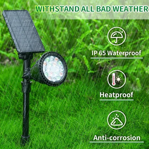 Vista 6 de JSOT Foco solar de paisaje para exteriores, 7 colores cambiantes, lámpara de inundación para jardín, camino, garaje, patio, árbol, piscina