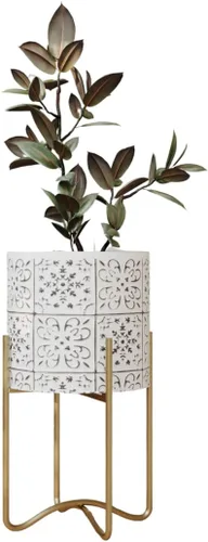 Vista 9 de EverNest Tristan - Maceta neutra de diseño bohemio blanco y negro con soporte Ambrose, macetas SelectBase para plantas