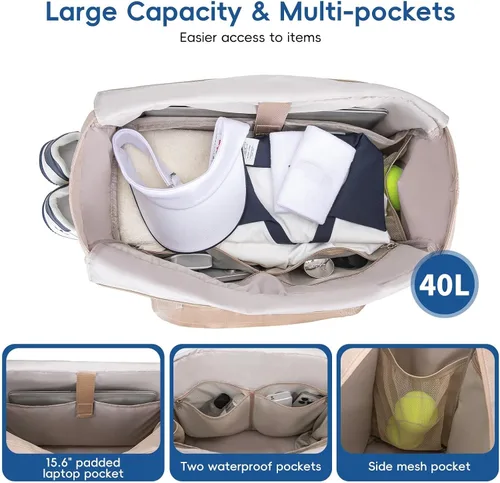 Vista 4 de KAVIGOR Bolsa de tenis con compartimento para zapatos - Bolsa extragrande acolchada para pickleball con capacidad para 2-4 raquetas, resistente al