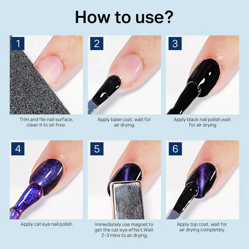 Vista 7 de MIZHSE Esmalte de uñas de ojo de gato 9D de secado rápido, sin gel, esmalte de uñas magnético azul-violeta con imán, secado al aire rápido, esmalte