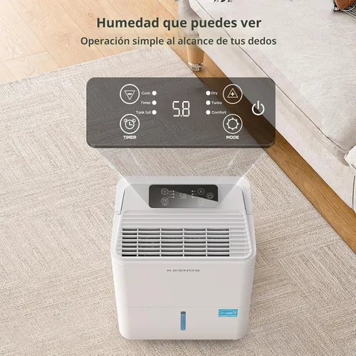 Vista 6 de Kesnos Deshumidificador Energy Star 2025 de 30 pintas para espacios de hasta 2500 pies cuadrados, deshumidificador silencioso para el hogar
