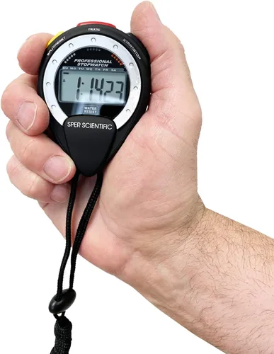 Vista 2 de Sper Scientific Cronómetro de pantalla grande resistente al agua 810035A - Cronómetro digital con pantalla de gran tamaño, precisión dividida