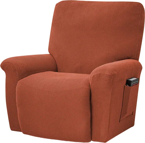 Vista 11 de MIFXIN Funda reclinable de terciopelo de 4 piezas, elástica de 1 asiento, fundas de sofá reclinable, fundas elásticas suaves para sillas Verde Oscuro