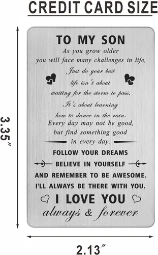 Vista 2 de CPLJW Tarjeta del Día del Padre, regalos para hijo de mamá papá - Just Do Your Best - To My Son Birthday Grabado Billetera Tarjeta Ideas de regalos