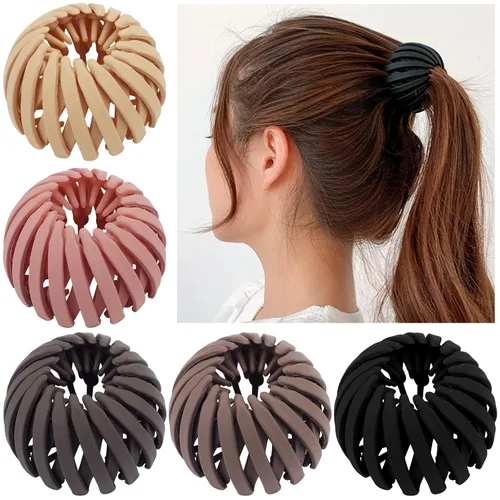 Vista 8 de TOBATOBA Bird Nest - Pinza mágica para el cabello, 5 unidades, plástico mate, horquilla expandible para cabello fino, soporte para cola de caballo