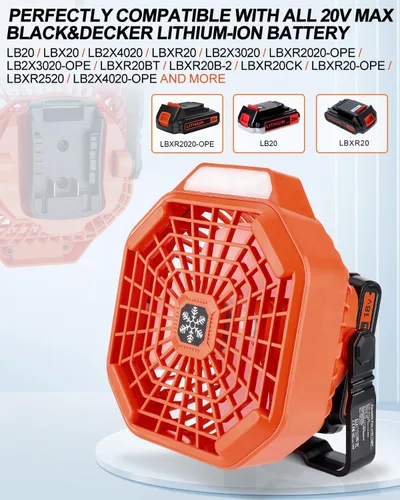 Vista 2 de Taingwei Ventilador portátil con control remoto para batería de litio BLACK+DECKER de 20 V, ventilador de camping con 3 ajustes de velocidad