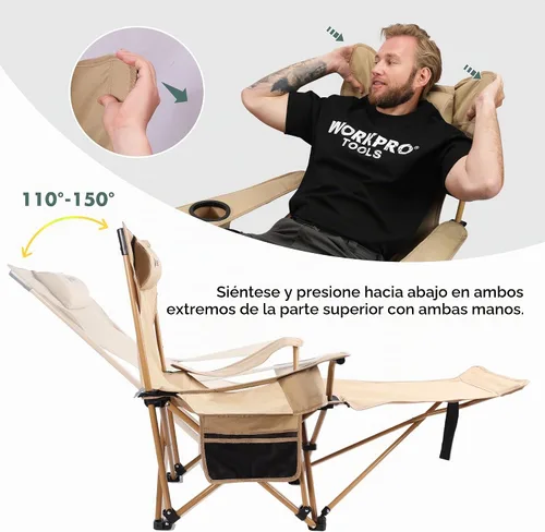 Vista 5 de VILLEY Silla de camping reclinable, silla plegable para exteriores
