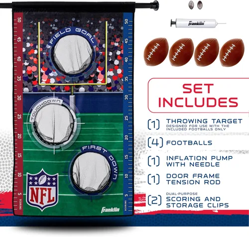 Vista 2 de Franklin Sports NFL Mini juego de tiro de fútbol americano – NFL Door Jam Football Over the Door Target + (4) mini bolas – Juego de lanzamiento de 3