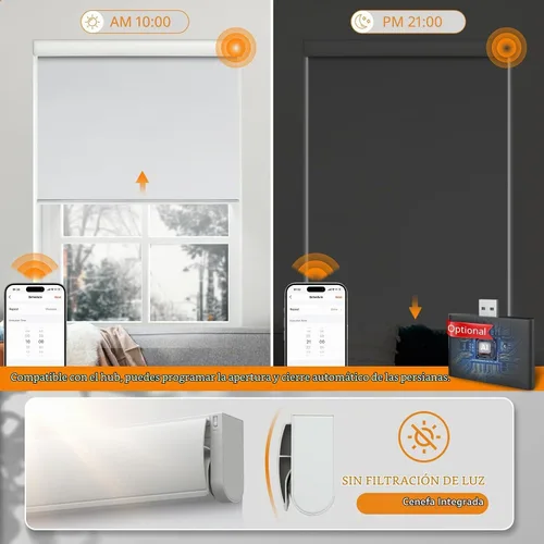 Vista 3 de Persianas inteligentes motorizadas con control remoto, persianas enrollables opacas eléctricas inalámbricas, compatibles con Alexa y Google Blanco