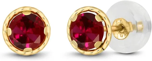 Vista 27 de Gem Stone King Aretes redondos de oro amarillo de 14 quilates con piedra natal Redondos de 0.157 in Aretes de oro para mujeres y hombres