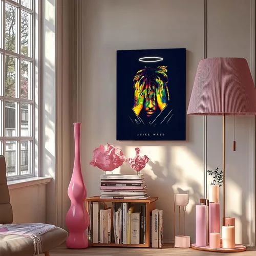 Vista 7 de Juice Wrld - Arte de Lienzo para Pared, Impresión de Póster de Portada de Álbum de Música, Póster de Rapero Cantante Arte Enmarcado, Arte de Lienzo