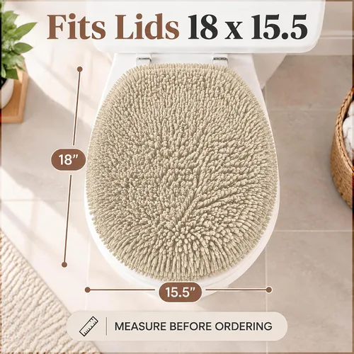 Vista 2 de Mayshine - Cubierta de microfibra tipo shaggy para la tapa del asiento del baño, estándar para baño Beige