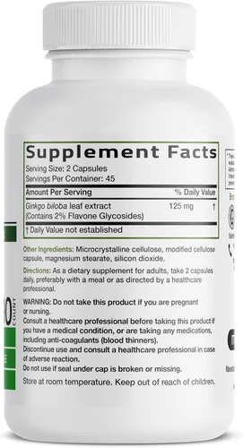 Vista 2 de Bronson Ginkgo Biloba Extra Strength Apoya la función cerebral y la memoria, 90 cápsulas vegetarianas Vegetariano, sin OMG, sin gluten, sin soja