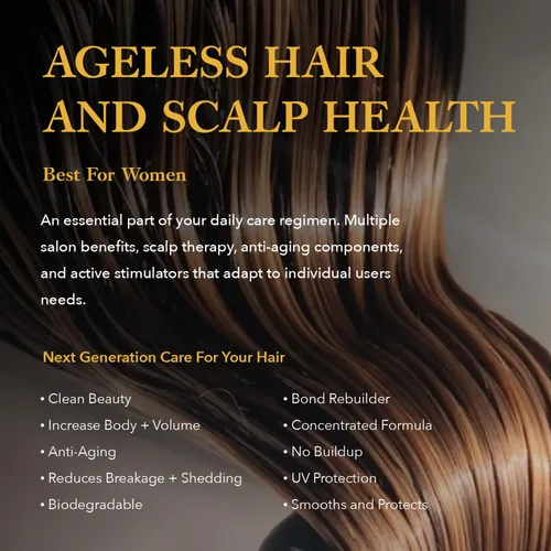 Vista 2 de Ageless, tratamiento tópico para el crecimiento del cabello y el cuero cabelludo diario para mujeres. Promueve el crecimiento saludable del cuero