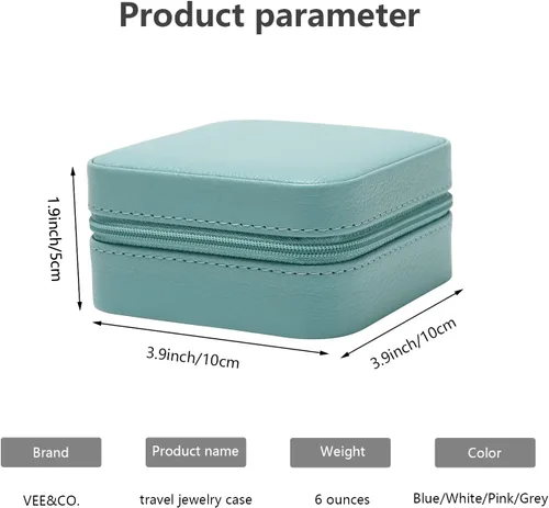 Vista 3 de Vee - Estuche pequeño para joyas de viaje mini organizador de joyas con espejo portátil caja de joyería para aretes anillos collares pulseras
