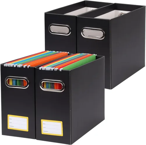 Vista 7 de Caja organizadora de archivos plegable con asa, 12.20 x 5.11 x 9.84 pulgadas, organizador de archivos para el hogar u oficina, pequeña caja de Negro
