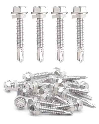 Vista 10 de Tornillos autoperforantes #14 x 1, 50 piezas de Tek de chapa de metal, cabeza de arandela hexagonal, acero inoxidable 410, tornillos de rosca