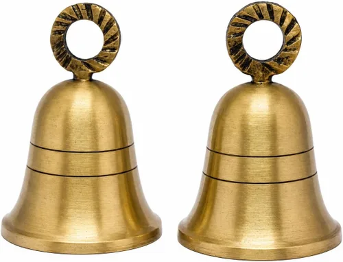 Vista 5 de Campanas de latón indio liso de oro antiguo, cascabeles de cascabel, decoración de puerta del hogar, manualidades, decoración de Navidad, campanas