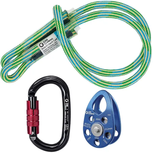 Vista 10 de GM CLIMBING Kit de polea de tendido de enganche para sistema de escalada de cuerda doblada, unidad básica de transporte general, buje de polea