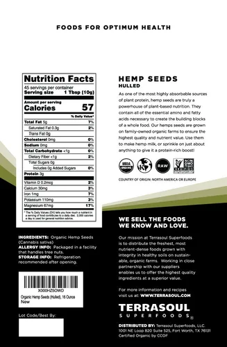 Vista 2 de Terrasoul Superfoods semillas de cáñamo crudas peladas (orgánicas)