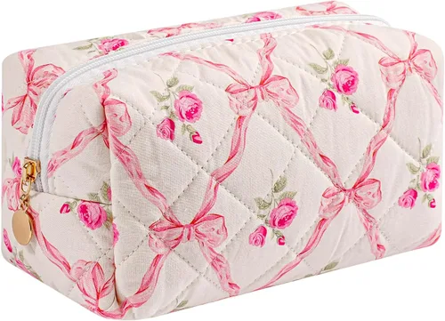 Vista 24 de Bolsa de maquillaje de viaje para mujeres y niñas, bolsa de maquillaje con cremallera, flores florales, organizador de maquillaje, bolsa de tela
