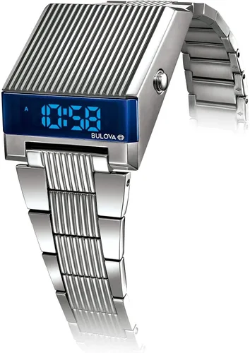 Vista 4 de Bulova Computron Reloj de cuarzo para hombre con correa de acero inoxidable, plateado, 22 (modelo 96C139)