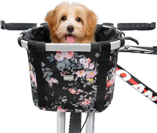 Vista 11 de RAYMACE Cesta de bicicleta para perros, cesta para manubrio de bicicleta delantera, plegable, desmontable, de liberación rápida, fácil de instalar