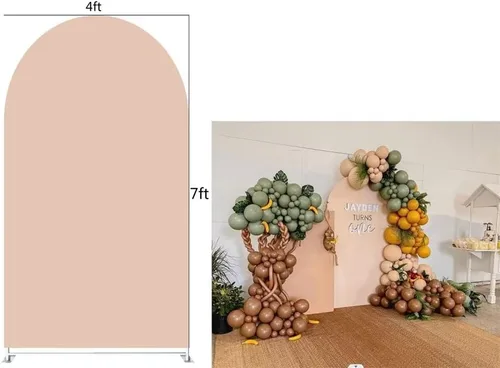 Vista 2 de Telón de fondo de arco beige champán, fundas de pared arqueadas de fondo elástico para fotografía de animales, decoración de fiesta de animales