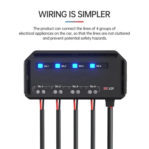 Vista 3 de Caja de 4 vías y relés, kit de bloque de caja de relé de 12 V 20 A con indicador LED, caja de bloque de relé universal para motocicleta, automóvil