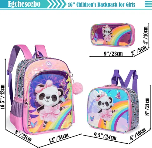 Vista 2 de Egchescebo Mochila transparente para niÃ±os y niÃ±as, con bolsas de almuerzo de felpa, Pink-xm-sb, Mochilas tipo mochila
