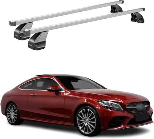 Vista 17 de OMAC Barras transversales de techo de punto fijo Mercedes Clase C Sedan 2015 a 2023, portaequipajes, 165 libras, aluminio, 2 piezas, color plateado