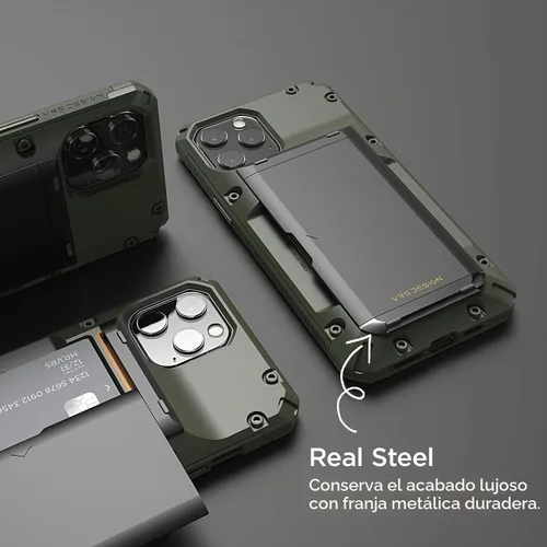 Vista 3 de VRS DESIGN Damda Glide Pro - Funda para iPhone 12 Pro Max, con [4 tarjetas] Premium Robusta [Semiautomática] Funda para tarjeta de crédito para Verde