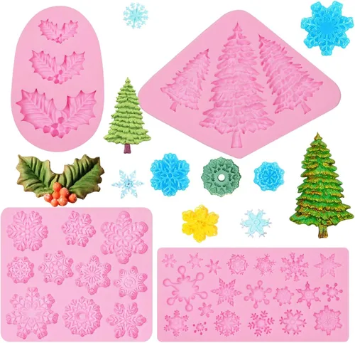 Vista 13 de Moldes de Navidad para fondant, 3 paquetes de moldes pequeños de silicona para decoración de pasteles, adornos de cupcakes, pasta de goma