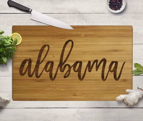 Vista 4 de Andaz Press Alabama State - Tabla de cortar de madera de bambú, 17.75 x 11 pulgadas, caligrafía, paquete de 1, tabla de cortar grande grabada