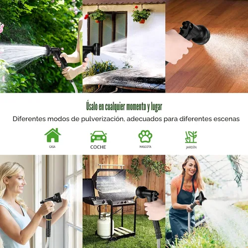 Vista 6 de Rcfunkid Manguera de jardín de 25 pies sin torceduras de metal con boquilla de 10 funciones resistente