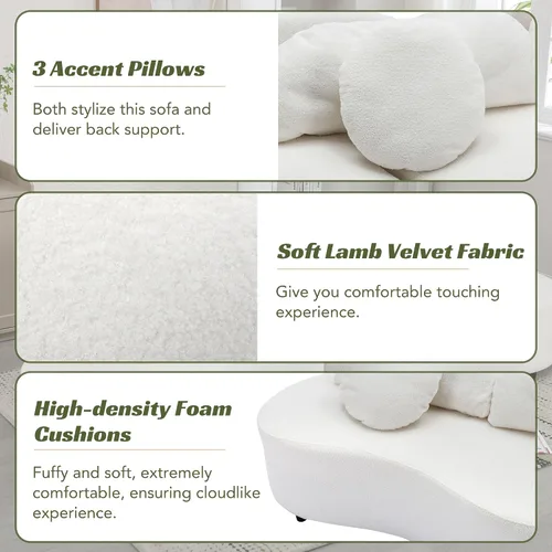 Vista 7 de Moderno sofá tapizado de terciopelo de cordero de 103.9 pulgadas, sofá modular de 4 asientos con 3 almohadas largas y 3 almohadas redondas para sala
