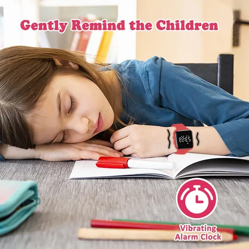 Vista 6 de Reloj deportivo digital para niños y niñas con contador de pasos, alarma vibratoria y despertador. Rastreador de actividad a prueba de agua, sin