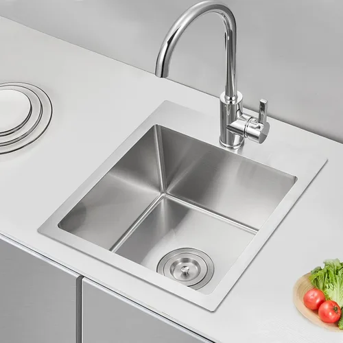 Vista 9 de ROVATE Fregadero de barra empotrable de 13 x 15 x 8 pulgadas, Fregadero de cocina pequeño de montaje superior de un solo compartimento, Fregaderos