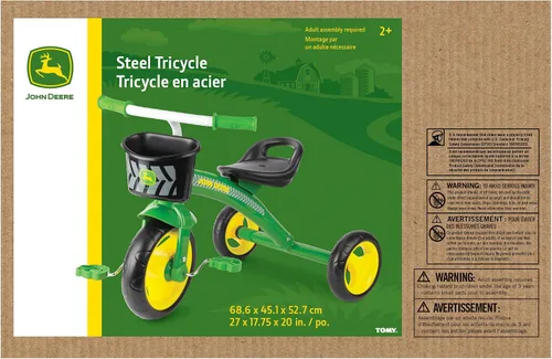 Vista 7 de John Deere Triciclo de juguetes resistentes con cesta para niños de 2 años en adelante, verde