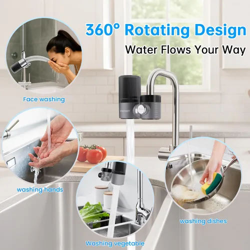 Vista 8 de Vortopt Filtro de agua avanzado para grifo de fregadero, filtro de fregadero de baño de ultrafiltración rotativa de 360 °, 400 galones, reduce