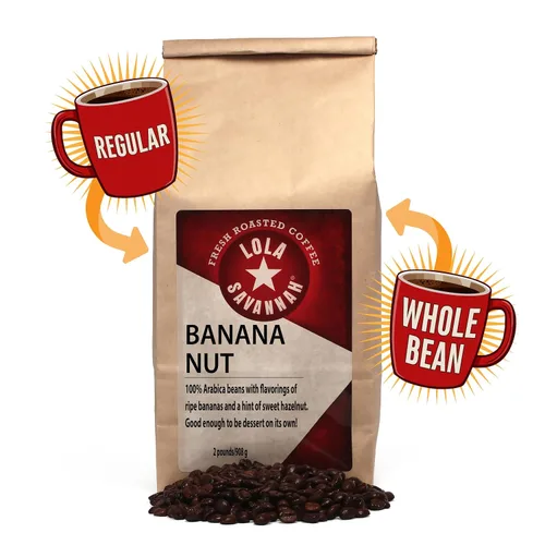 Vista 2 de Lola Savannah Café con cafeína en grano entero con nuez de plátano, 2 libras