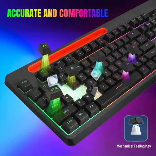 Vista 4 de Snpurdiri - Combo de teclado y mouse inalámbricos para juegos, recargable True RGB True RGB de tamaño completo con soporte para tabletateléfono