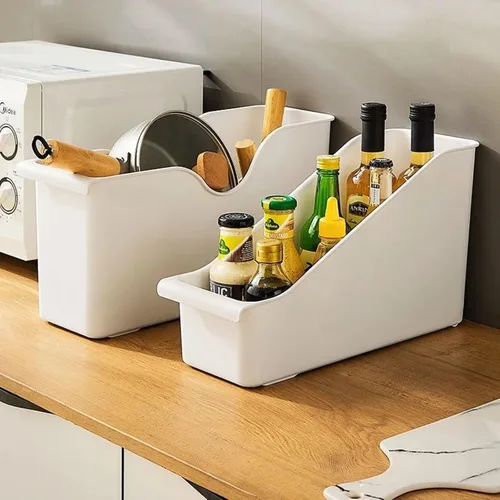 Vista 6 de Organizador y almacenamiento de armario de cocina, estante de plástico para botellas de especias, estante con ruedas, organizador de despensa, cesta