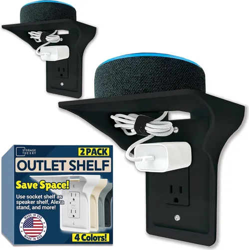 Vista 7 de Power Perch - Estante de doble pared con correa de almacenamiento de cable, despeja y recupera el espacio de la encimera del baño, soporte Alexa