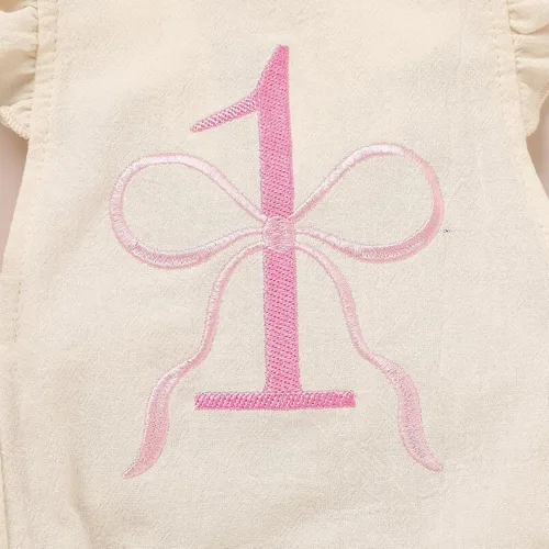 Vista 4 de GRNSHTS Trajes de primer cumpleaños para niñas con volantes para primer cumpleaños, mameluco sin espalda
