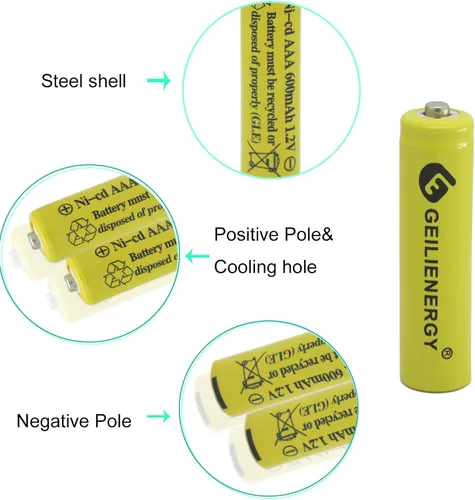 Vista 3 de NiCd AAA 1.2V 600mAh Triple A baterías recargables para luz solar lámpara solar luz jardín (12 PCS)